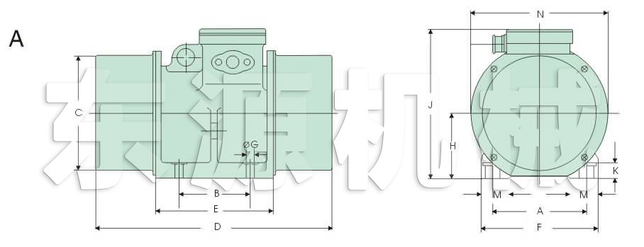 XV系列振動(dòng)電機(jī)外形及安裝尺寸A